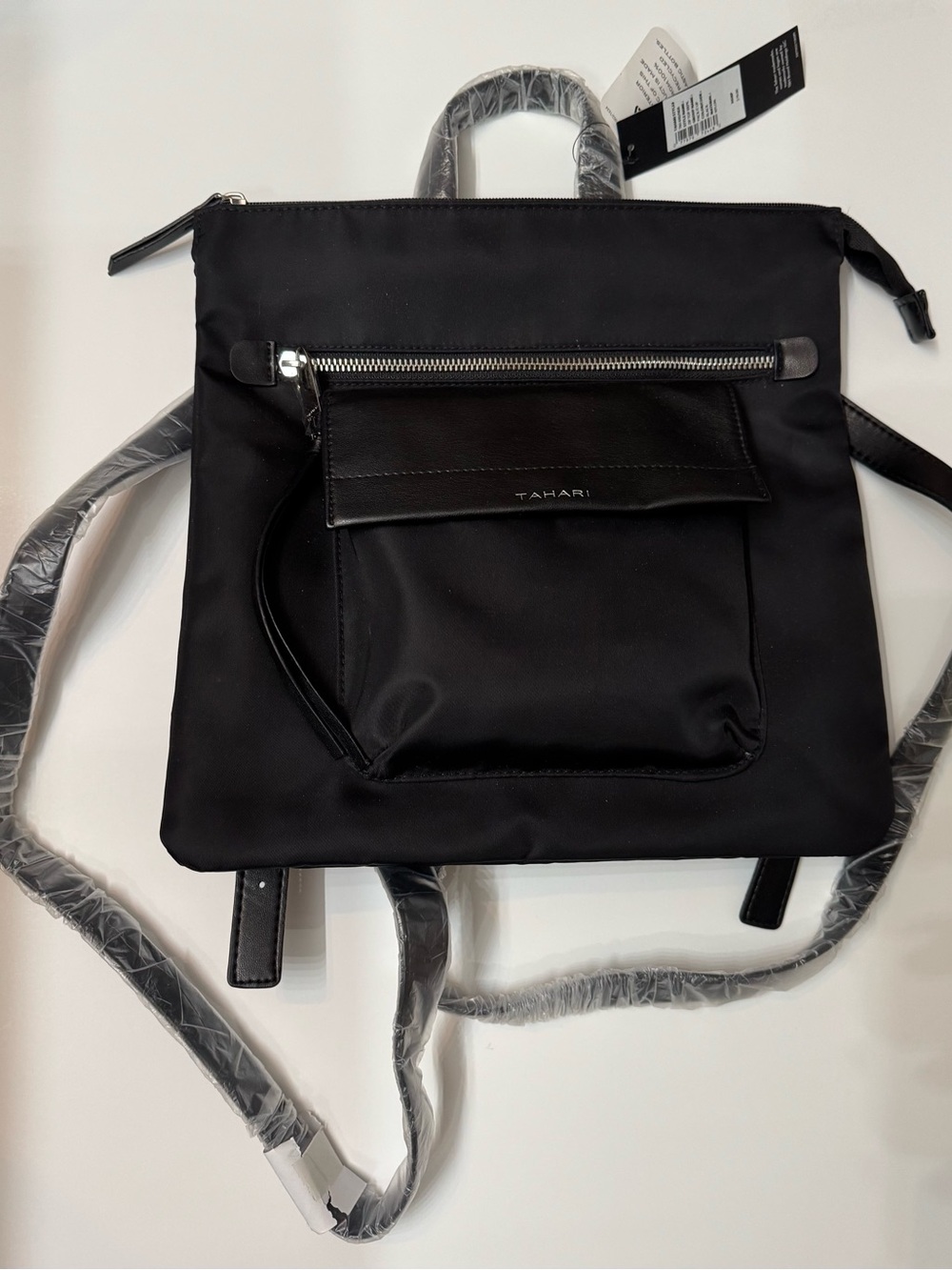 Tahari Black Nylon Backpack with Front Zip Pocket